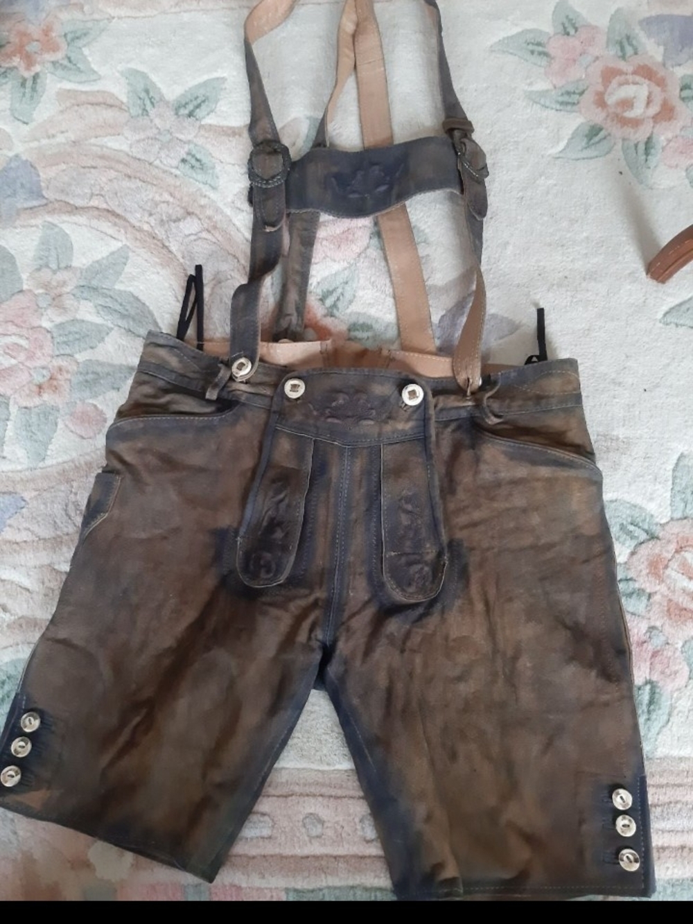Classic Brown Leather Lederhosen with Suspenders